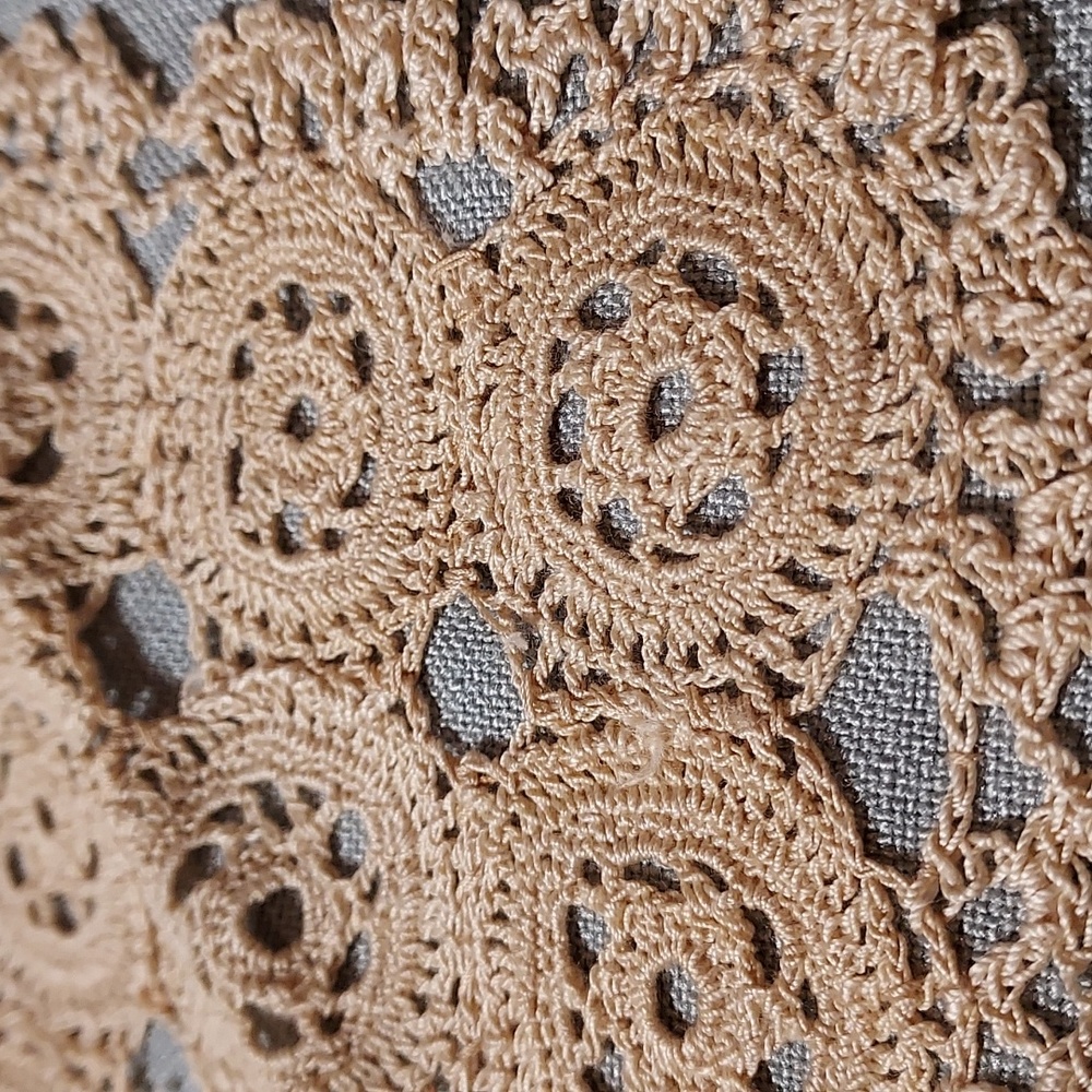 Vintage Hand Crochet Lacy Circle Pieces on Green Cloth Backing